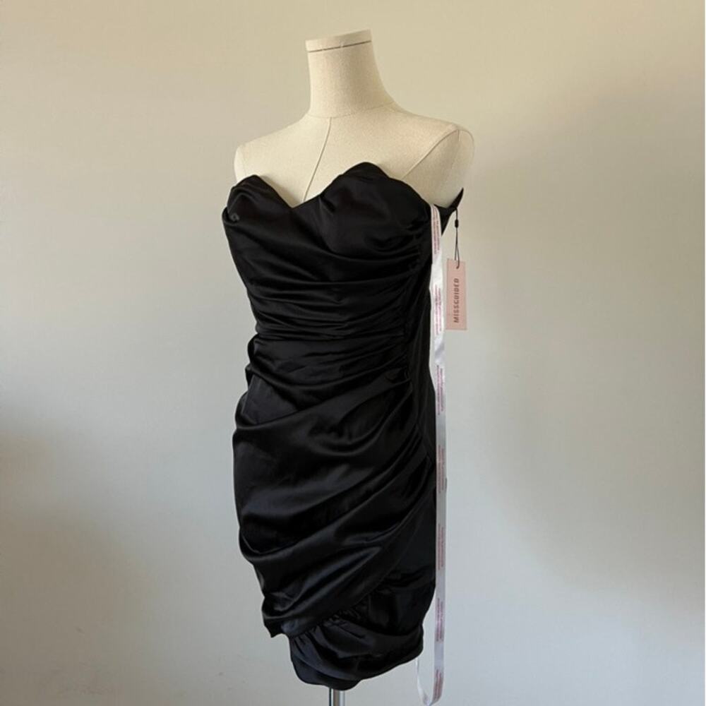 Missguided Black Satin Ruched Strapless Mini Dress Size 0